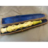 Carved Meerschaum pipe with green coloured mouthpiece in fitted original case