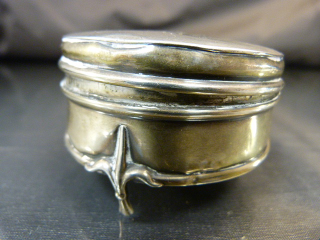 Three hallmarked silver items to include a pebble shaped snuff case and two silver pots. total - Image 6 of 19