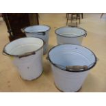 Four white enamelled buckets