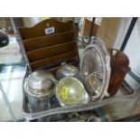 Collection of Silverplate, Tray, Two tier folding cake stand, victorian letter holder etc