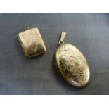 Two gold lockets - 1 ovular locket approx 50.6mm (including bale) x 26mm Wide marked 417 on the