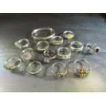 Collection of 13 Hallmarked silver rings and a childrens' bangle. Total approx weight 50.7g