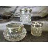Cut glass jar with hallmarked silver lid by Deakin & Francis Ltd, Birmingham 1929 along with a