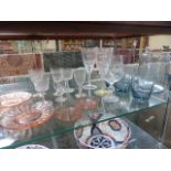 Blue Lemonade jug and 5 matching glasses along with a quantity of Victorian glassware and two fluted