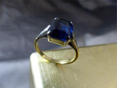 18ct Gold Sheffield 1972 Sapphire (Possibly a triplet or composite stone) and Diamond ring.