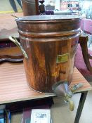 Copper and Brass Hot Water urn (plaque to front bearing - W M Still & Sons, Manchester) - having two