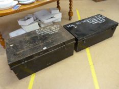 Interesting pair of black tin Trunks. Written to front Maj R.C Sidwell No.9 House Longroom, Stone