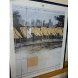 CHRISTO - large signed Christo print of his workings on Architecture "The Gates (project for Central