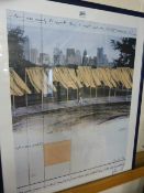 CHRISTO - large signed Christo print of his workings on Architecture "The Gates (project for Central