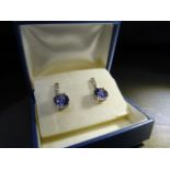 Silver 925 CZ and Synthetic sapphire drop earrings. Weight approx 4.6g