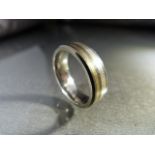 Titanium, 9ct Gold and Silver 7.1mm wide wedding band ring. Size UK - V and USA - 10. Weight