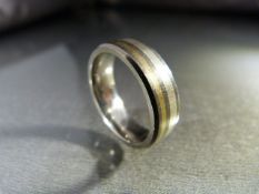 Titanium, 9ct Gold and Silver 7.1mm wide wedding band ring. Size UK - V and USA - 10. Weight