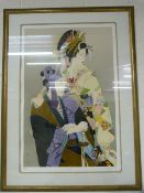 Print of an oriental lady titled 'Sukeroku' from the famous Kabuki Play. Signed by Artist Harruyo