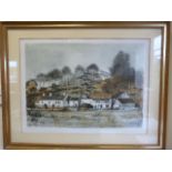 Jeremy King (1933) - Landscape of cottages. Lithograph on paper signed and numbered 72/275.