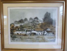 Jeremy King (1933) - Landscape of cottages. Lithograph on paper signed and numbered 72/275.