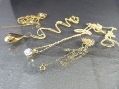 Scrap Gold - two hallmarked 9ct Chains, another 9ct chain with hanging 9ct Pendant, Scrap 9ct Gold