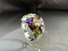 Silver 925 Multi Gem set cluster ring. approx 17.25mm wide. Size UK - R and USA - 8 Weight approx