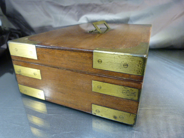 Brass banded wooden box with engraved plaque incorporating handle reads "Capt. Fraser Royal Navy" - Image 2 of 8