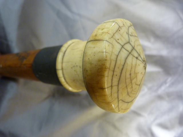 Malacca walking cane with large rounded top ivory handle and silver collar by C T Burrows & Sons ( - Image 2 of 9