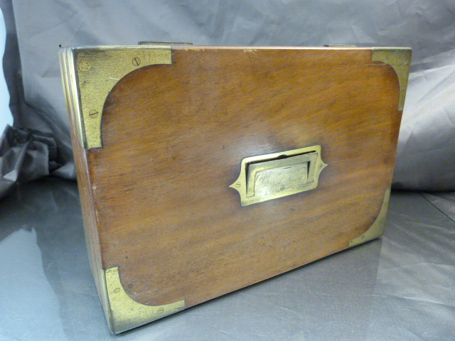 Brass banded wooden box with engraved plaque incorporating handle reads "Capt. Fraser Royal Navy" - Image 5 of 8