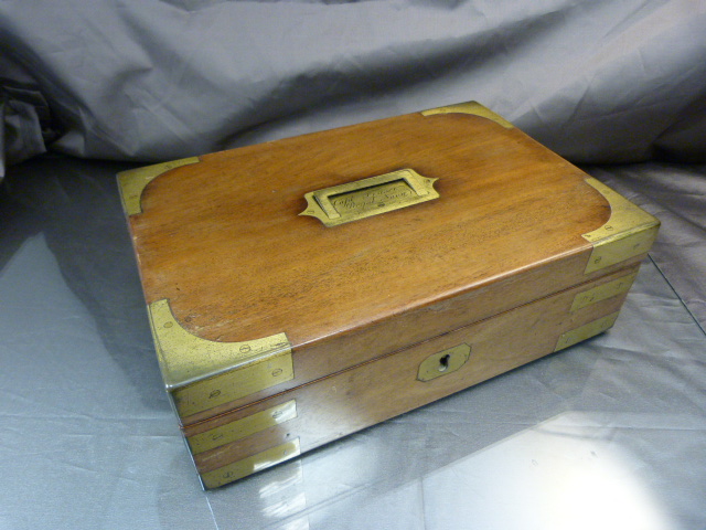 Brass banded wooden box with engraved plaque incorporating handle reads "Capt. Fraser Royal Navy" - Image 8 of 8