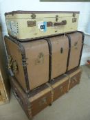 Three vintage wooden bound trunks - 1 With BP Passenger stickers to front.