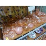 Large collection of pink glassware to include dressing table sets and vases etc