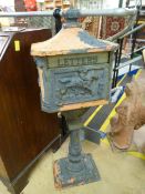 Tall Cast iron post box on stand