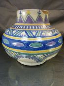 Poole Pottery Squat Vase in a Geometric design. Pattern WH and makers mark indistinct. Shape