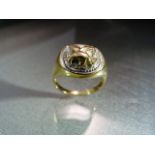 Gents 9ct Gold Diamond set (Guaranteed 0.1ct of Diamonds), Golden Eagle signet ring. approx 17mm