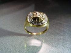 Gents 9ct Gold Diamond set (Guaranteed 0.1ct of Diamonds), Golden Eagle signet ring. approx 17mm