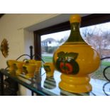 West German brightly coloured soup server with six matching cups.