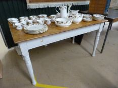 Antique pine table with planked top and painted legs