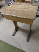 Children's sloped school desk with original metal fittings