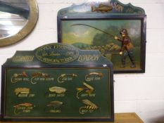 Two wooden Advertising boards for fishing lures and parts