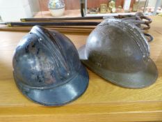 WW1 French Artillery Helment in original colour and one other