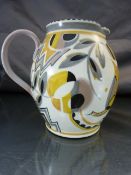 Poole Pottery - Unusual 'Jazzy' 1930's poole pottery jug painted in shades yellow, mushroom, grey