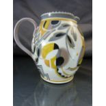 Poole Pottery - Unusual 'Jazzy' 1930's poole pottery jug painted in shades yellow, mushroom, grey