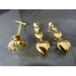 Bag of Yellow metal unmarked items: - Including a pair of 4 graduated heart earrings and an 18ct