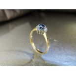Vintage 9ct Gold (London 1977) heart shaped sapphire and Diamond Cluster ring. Size UK - O and USA -