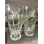 Pair of Glass Tumblers with etching to front bearing the Lion's Crest - written under LVCK to LOYNE