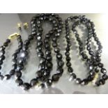 Vintage Black stone bracelet and matching earring set along with two similar necklaces