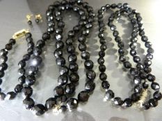 Vintage Black stone bracelet and matching earring set along with two similar necklaces