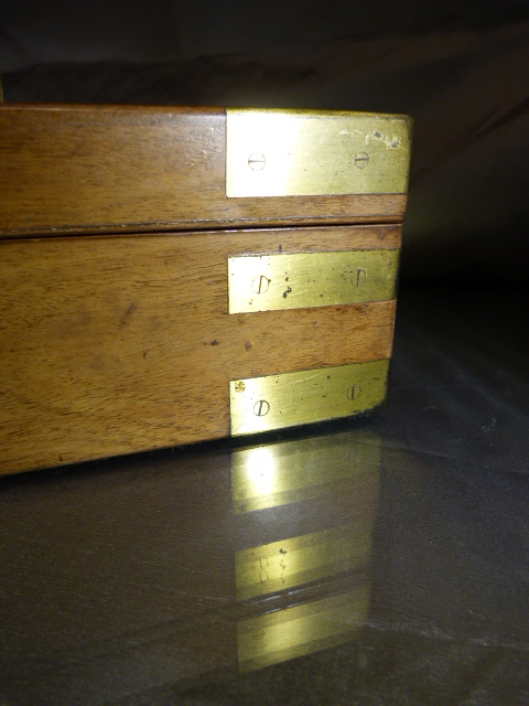 Brass banded wooden box with engraved plaque incorporating handle reads "Capt. Fraser Royal Navy" - Image 3 of 8