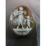 Silver (800) Brown Cameo Brooch, a very fine Cameo depicting Erato playing her Lyre and dancing,