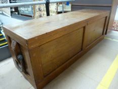 Masonic pine one plank chest, bearing the Emblem to each end and carved Rope handles