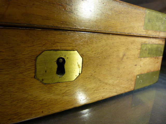 Brass banded wooden box with engraved plaque incorporating handle reads "Capt. Fraser Royal Navy" - Image 4 of 8