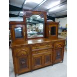 Mahogany mirror backed dresser - mirror flanked by two cupboards and below sits two drawers with