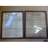 Pair of Vintage Rules for Billiards from the Union Jack Club - Original paper in oak frames