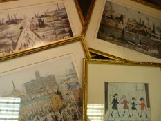 Three Framed prints by L S Lowry and one other